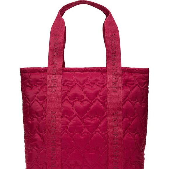 Victoria's Secret Red Stitched Hearts Quilted Puffer Tote Large Shoulder Bag - Picture 1 of 7